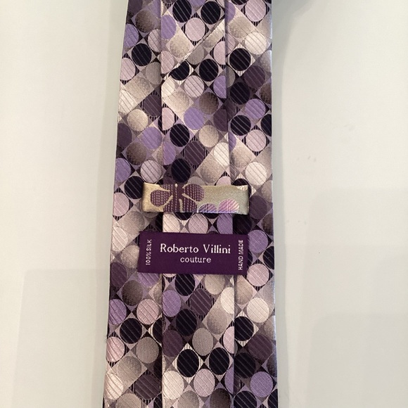 Roberto Villini Handmade 100% Silk Tie in Purple, Gray and Black.  Preowned. - Picture 3 of 4